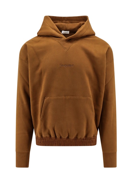 Shop Saint Laurent Biologic Cotton Sweatshirt With Embroidered Logo In Brown