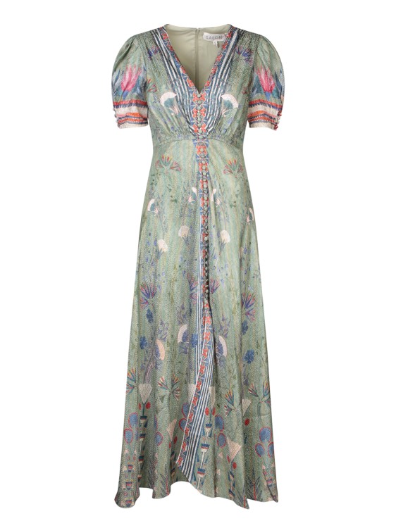 Shop Saloni Lea Long Dress With Detailed Print In Grey