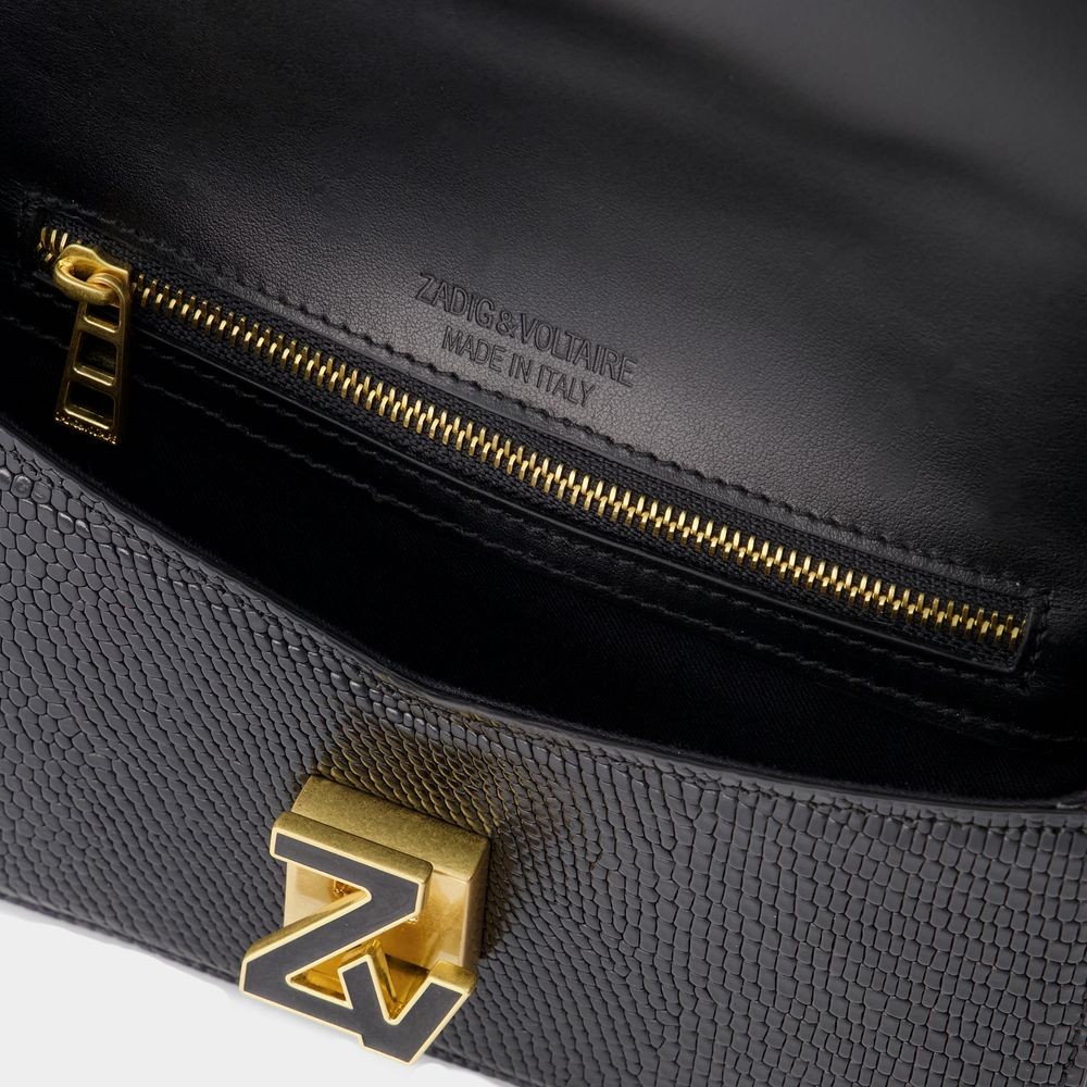Zadig & Voltaire Zv Le Mini Hobo Bag - Black - Croc Embossed Leather In Black