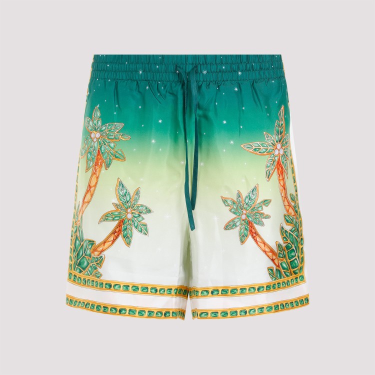 Shop Casablanca Joyaux D'afrique Multicolor Silk Shorts In Blue