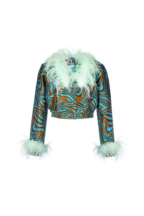 ANDREEVA MINT MARILYN JACKET WITH FEATHERS,67b959d7-c7fb-ce10-ae6f-0a326db9336e