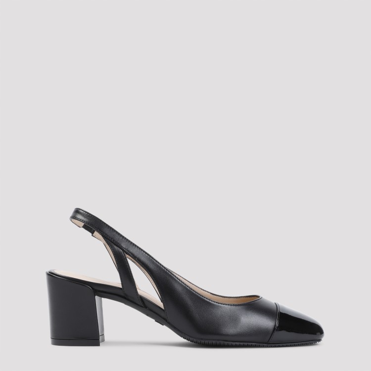 Stuart Weitzman 'sleek' Black Slingback Pumps With Block Heel In Black