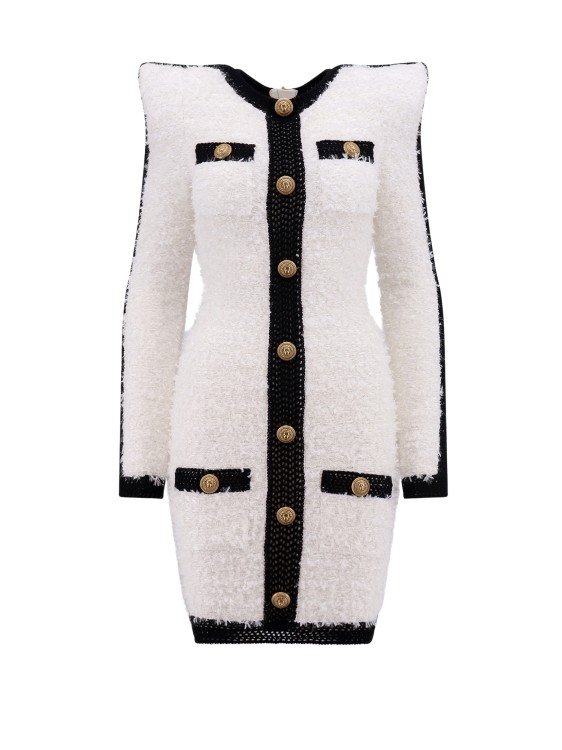 Shop Balmain Dress With Gold Metal Iconic Buttons In White