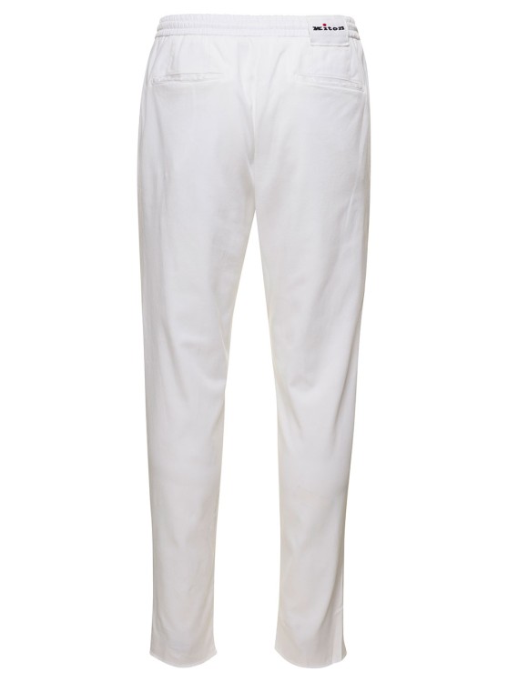 Shop Kiton White Slim Trousers With Elasticated Waistband In Stretch Lyocell