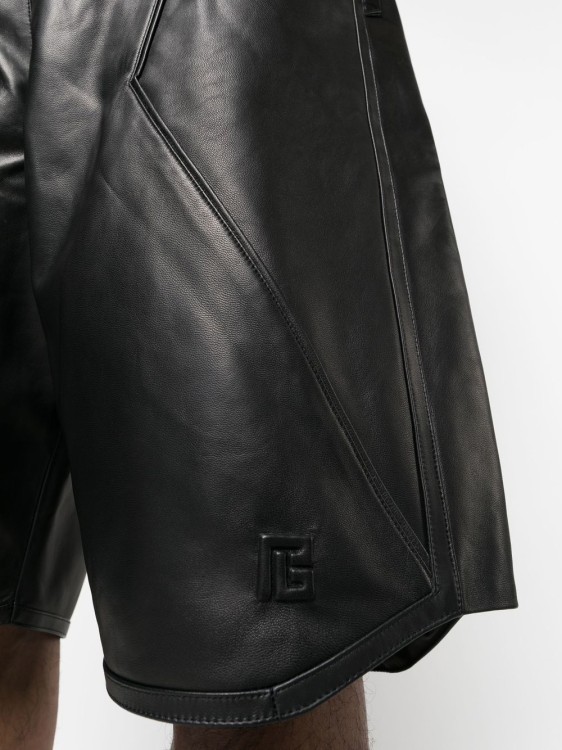 Shop Balmain Leather Knee-length Shorts In Black