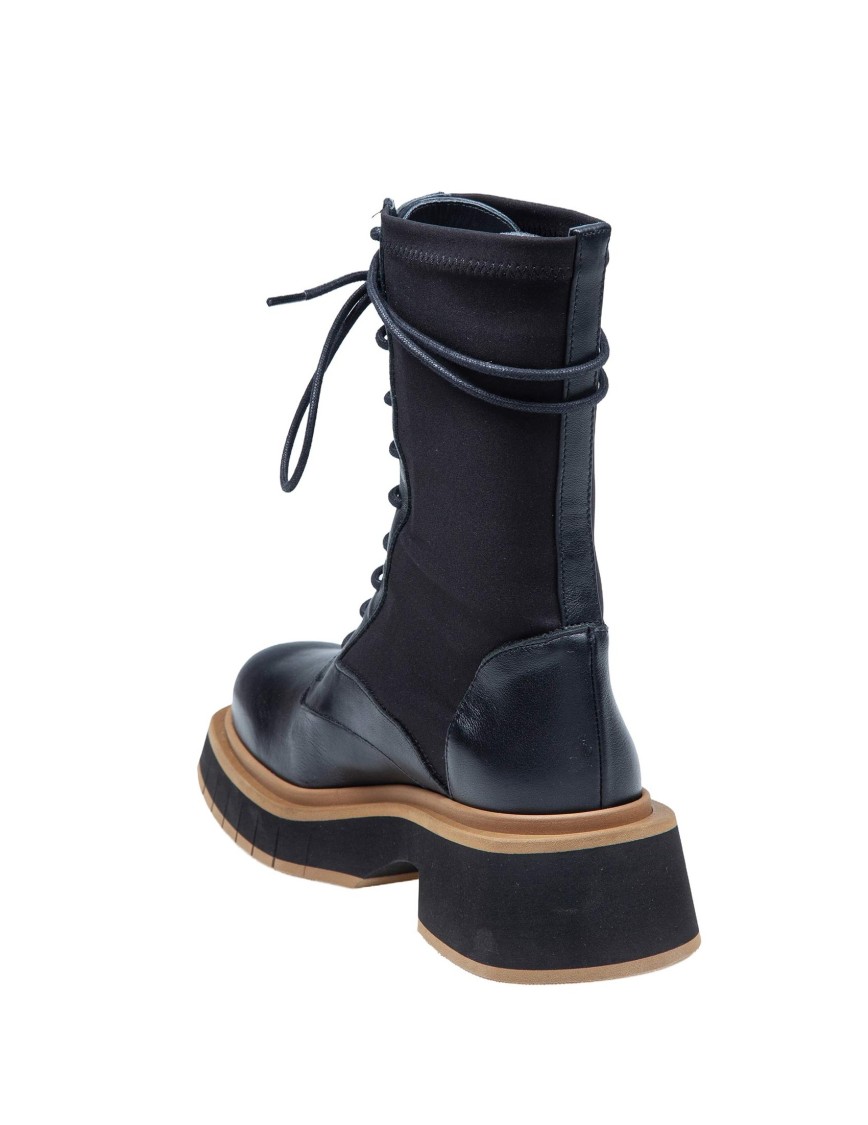 Shop Paloma Barceló Black Leather And Stretch Fabric Ankle Boots