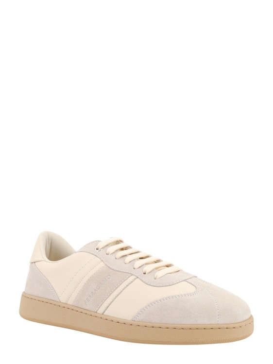 Shop Ferragamo Leather And Suede Sneakers In Neutrals