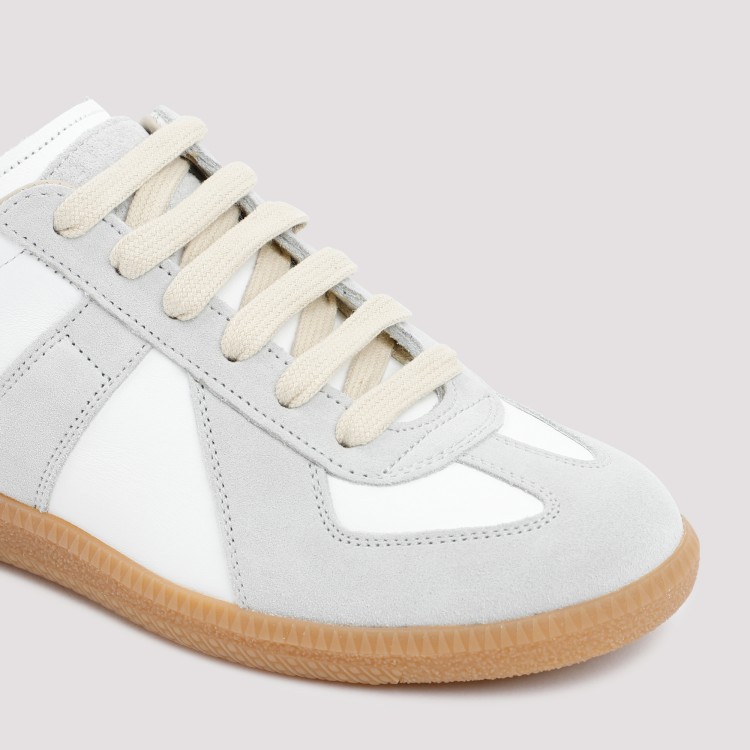 Maison Margiela Women Replica Low-top Leather Sneakers With Suede Inserts In White