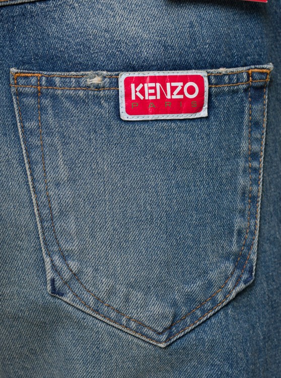 Shop Kenzo Blue 5-pocket Stonewashed Straight Jeans In Cotton Denim