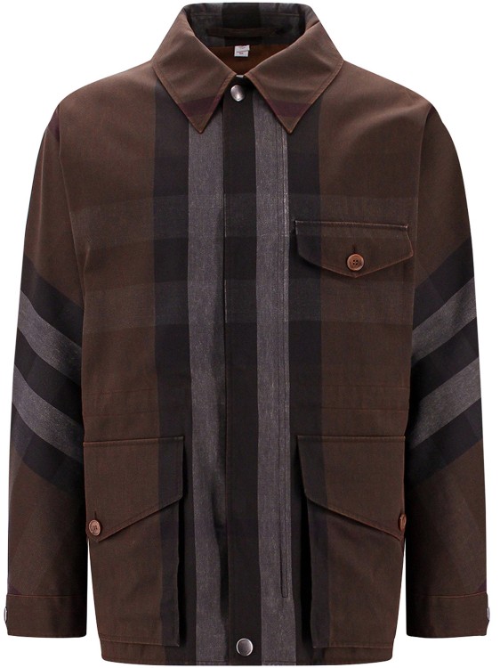 Shop Burberry Tartan Motif Cotton And Nylon Jacket In Brown