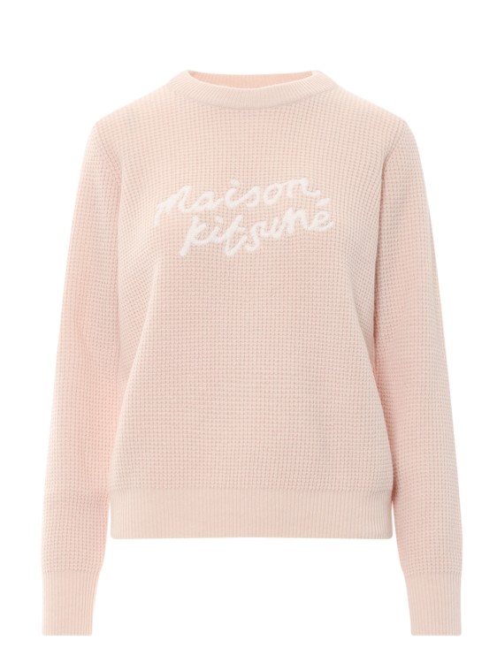 Shop Maison Kitsuné Wool Sweater With Embroidered Logo In Pink