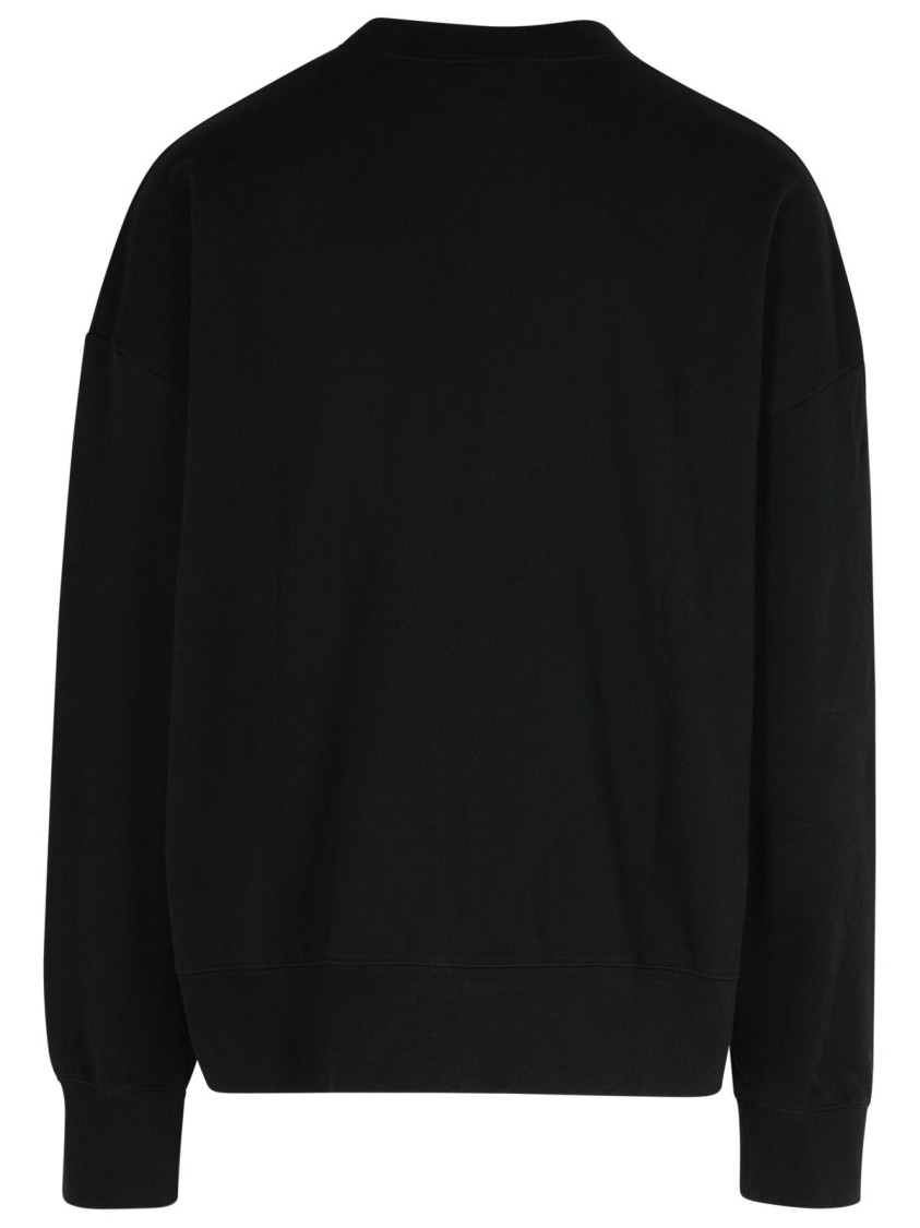 Palm Angels Black Cotton Crew Neck Sweatshirt With White Logo In Black