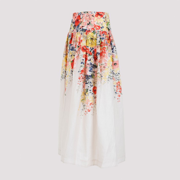 Shop Zimmermann Alight Basque Ivory Floral Linen Midi Skirt In White