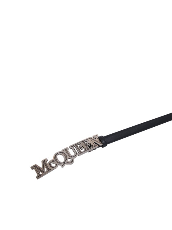 Alexander Mcqueen Black Leather Belt In Grey