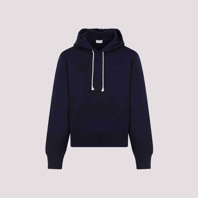 Saint Laurent Navy Blue Marine Cotton Hoodie In Blue