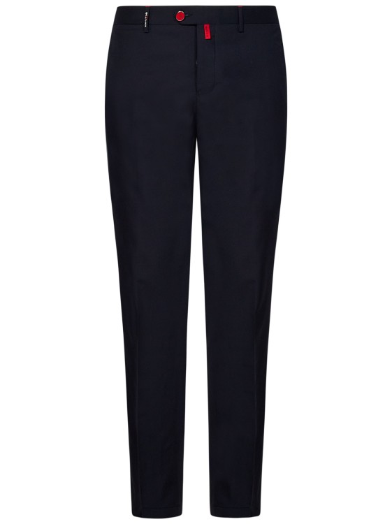 Shop Kiton Navy Blue Wool Tailored Trousers In Black