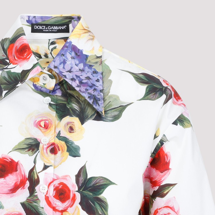 Shop Dolce & Gabbana Ls Rose Print White Cotton Shirt
