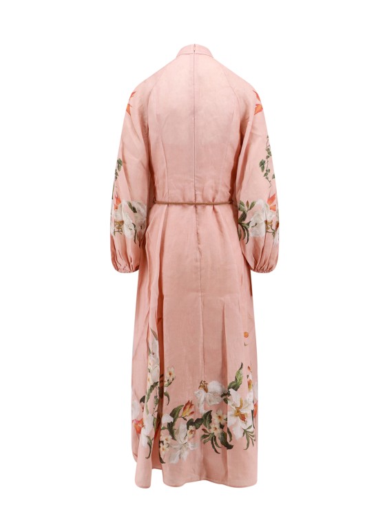 Shop Zimmermann Linen Dress With Floral Print In Neutrals