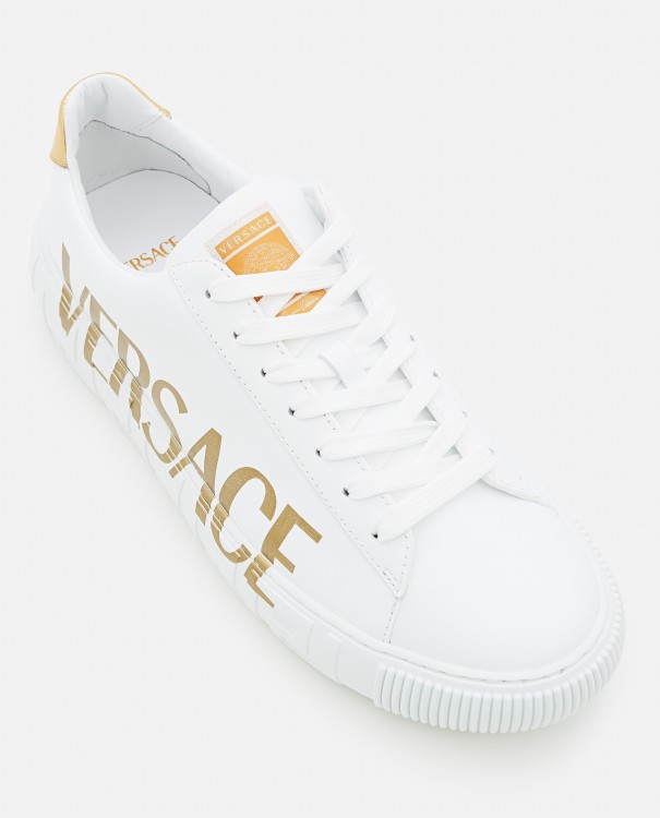 Shop Versace Calf Leather Sneakers In White