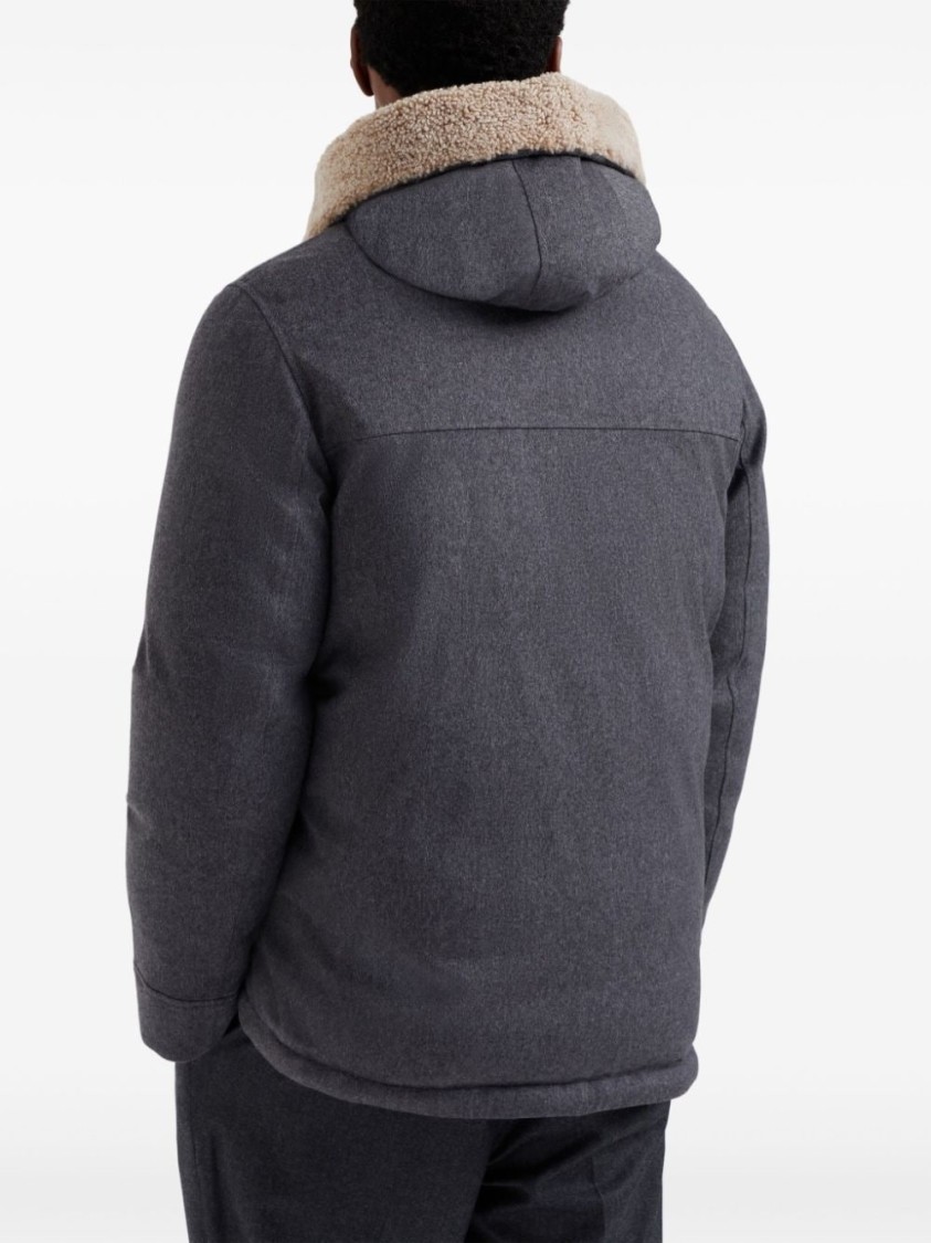 Brunello Cucinelli Hooded Long Length Warm Fabric Front Pockets In Blue