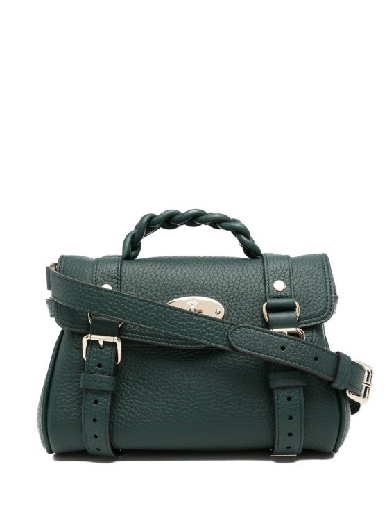 Shop Mulberry Mini Alexa Green Leather Crossbody Bag In Black