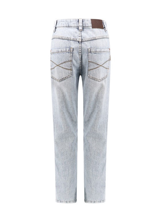 Shop Brunello Cucinelli Cotton Jeans With Back Leather Logo Patch In Blue