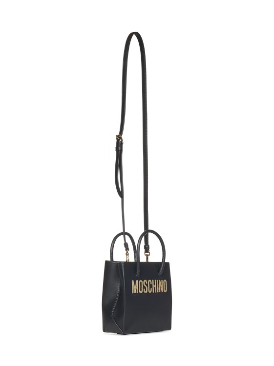 Shop Moschino Mini Black Calf Leather Handbag In Grey