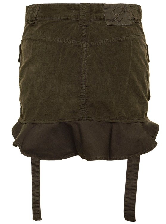 Shop Blumarine Military Green Cargo Mini-skirt With Rear Frill In Velvet In Black