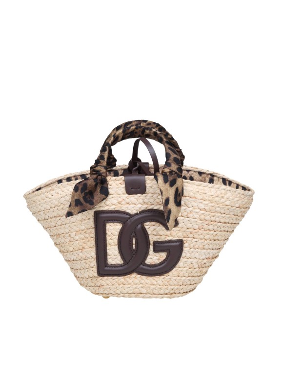 Shop Dolce & Gabbana Kendra Raffia Shopping Bag With Logo In Neutrals
