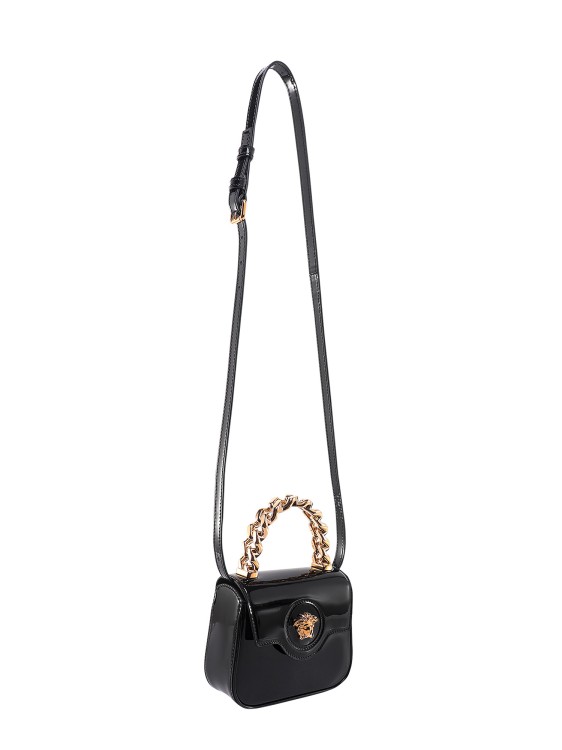 Shop Versace Patent Leather Handbag With Medusa Button In Black