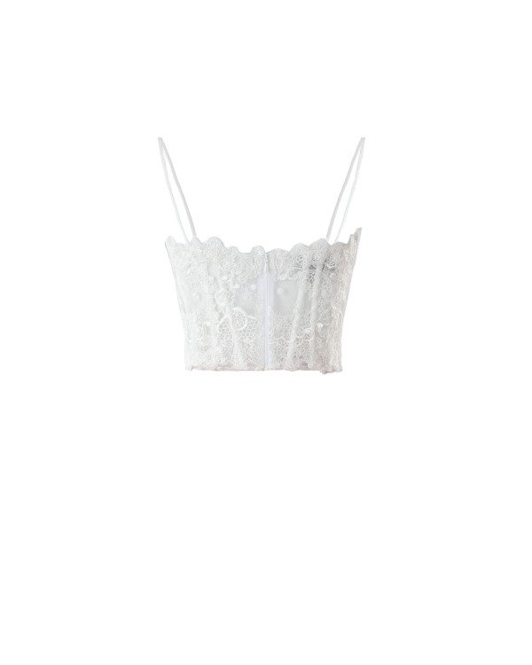 Shop Gemy Maalouf White Lace Corset - Tops