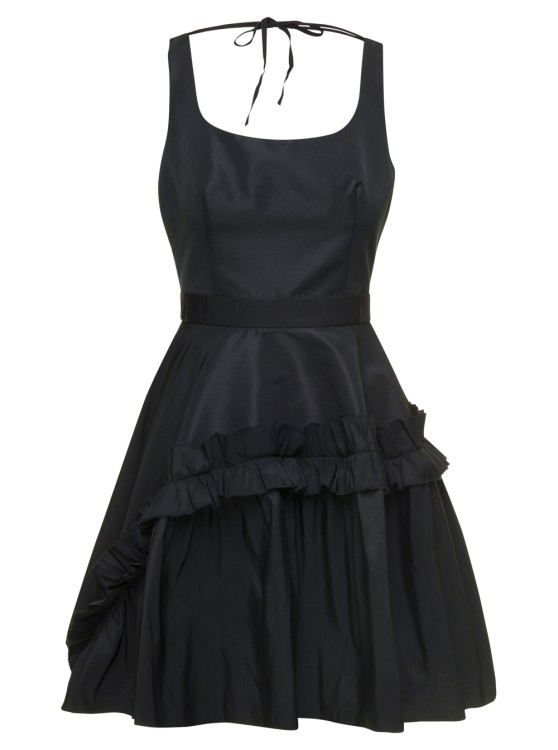 Shop Alexander Mcqueen Black Mini Dress With Oversize Ruche In Polyfaille