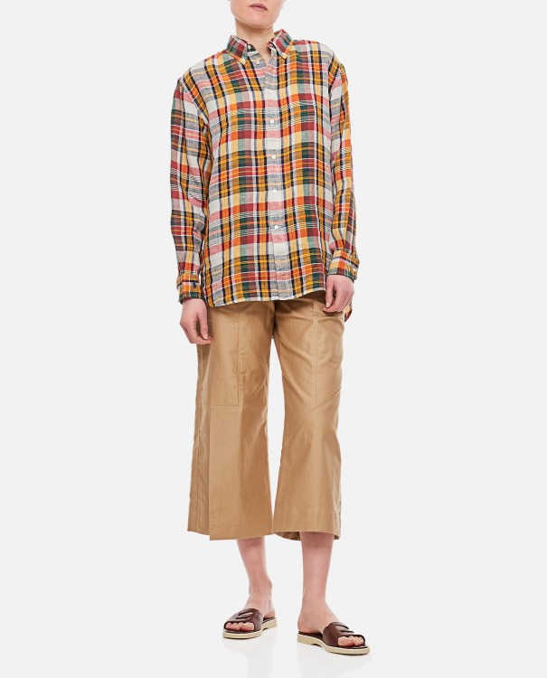 Shop Polo Ralph Lauren Linen Checkered Shirt In Brown