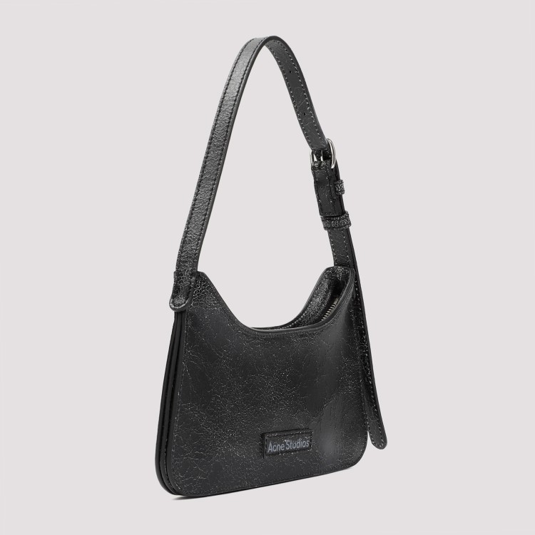 Acne Studios Mini Platt Crackle Leather Shoulder Bag In Black