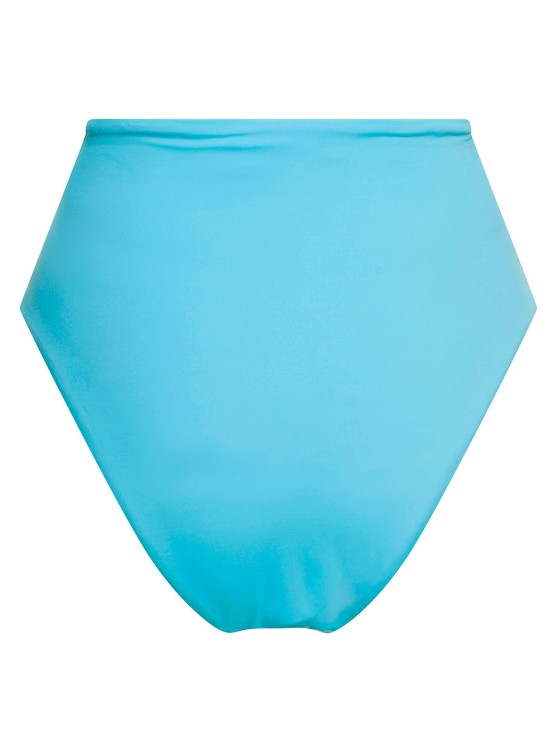 Shop Self-portrait High Waisted Bikini Bottoms With Ruched Detailing In Turquoise Polyamide In Blue