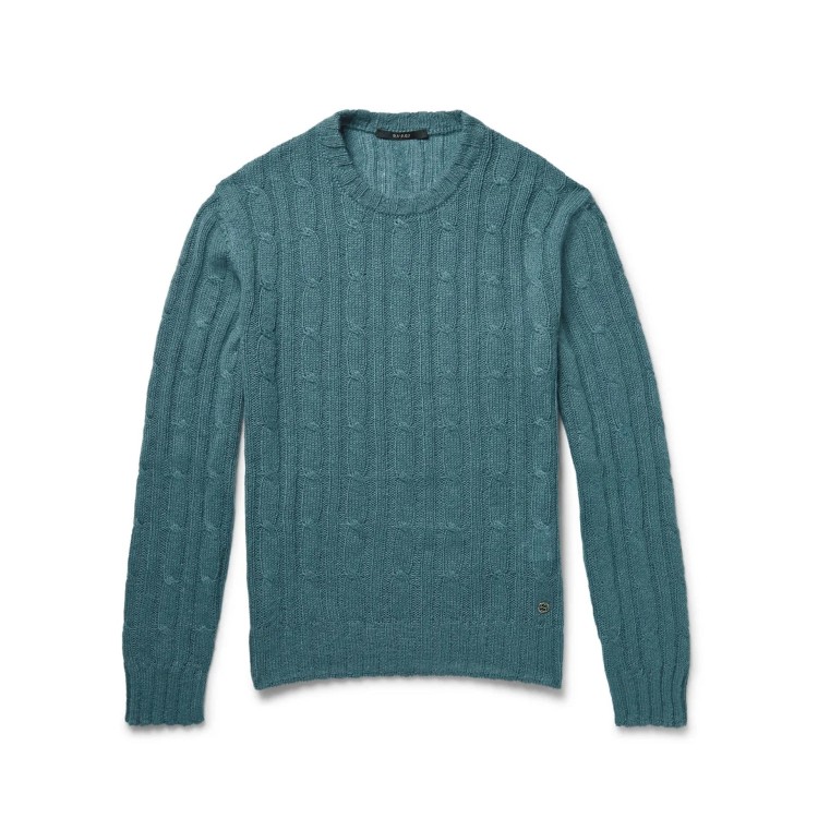 Shop Gucci Cable Knit Sweater In Blue