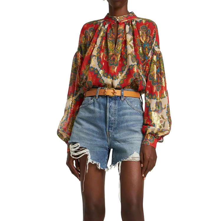 Etro Silk Printed Shirt Women In Brown