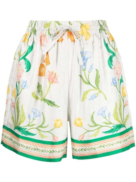 Shop Casablanca Floral-print Silk Shorts In White
