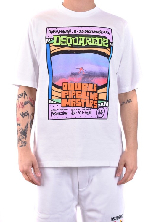 Dsquared2 Crew Neck Graphic Print Short Sleeves In White