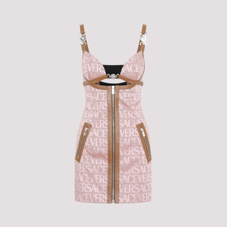 Shop Versace Pale Pink Beige Logo Mini Dress