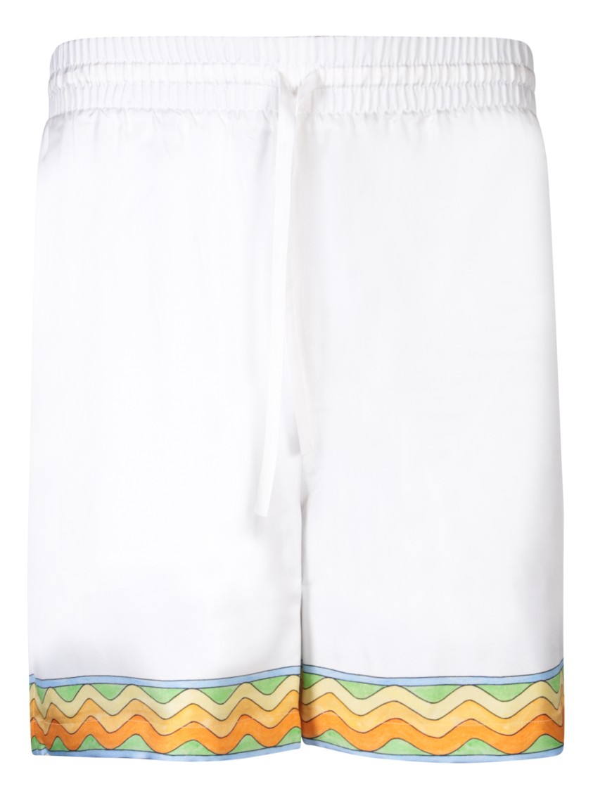 Casablanca Drawstring Silk Shorts In White