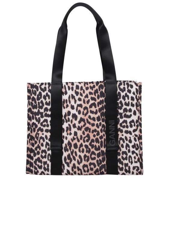 Shop Ganni Medium Leopard Tech Tote Bag In Black