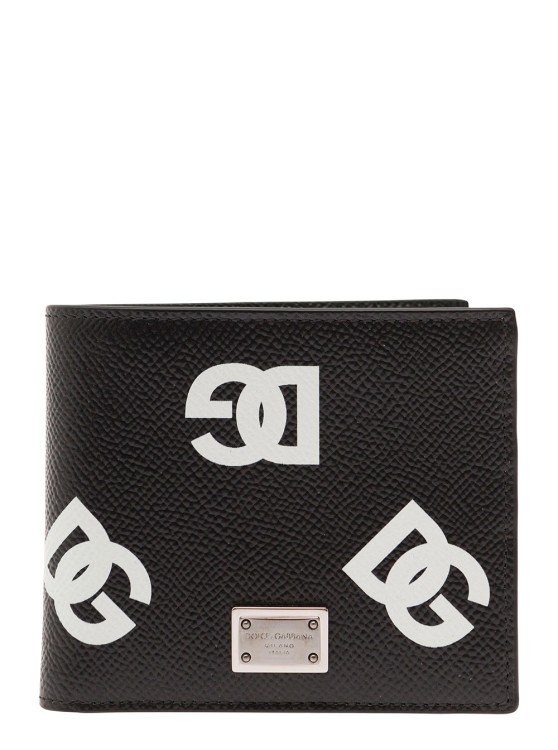 Dolce & Gabbana Black Bi-fold Wallet With All-over Dg Logo Print In Grainy Leather