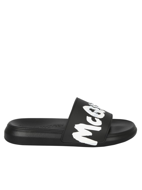 Shop Alexander Mcqueen Black Slide Sandals By ; Feature The Iconic Logo In The Strap, Practical And Functi