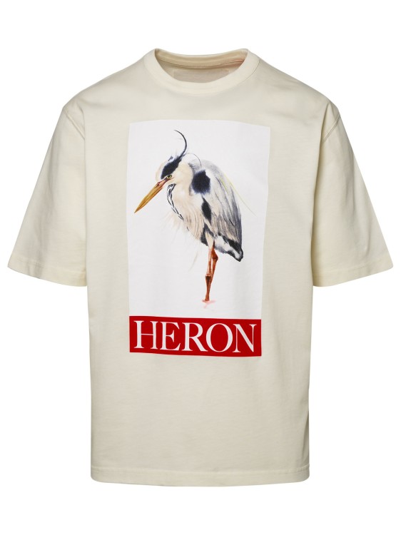 HERON PRESTON BIRD PAINTED T-SHIRT IN IVORY COTTON