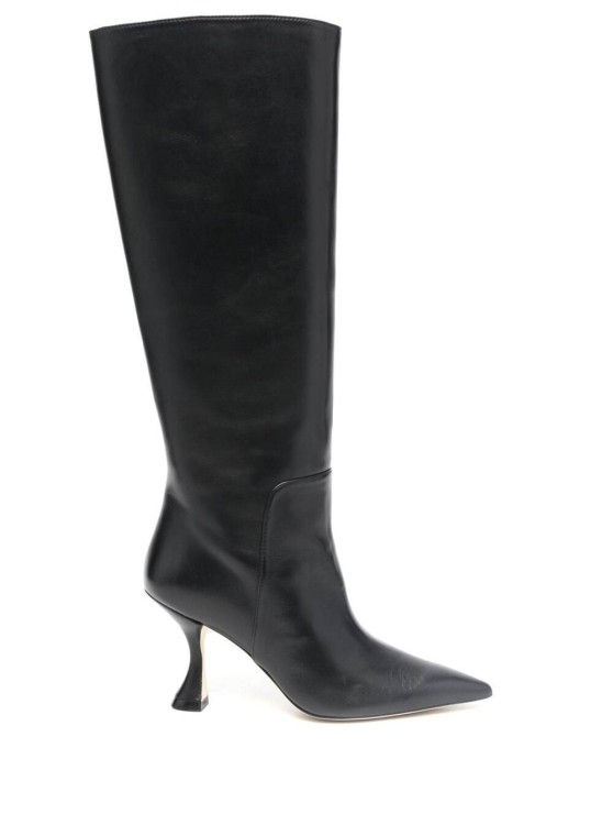 Shop Stuart Weitzman Black Pointed Boots With Spool Heel In Smooth Leather