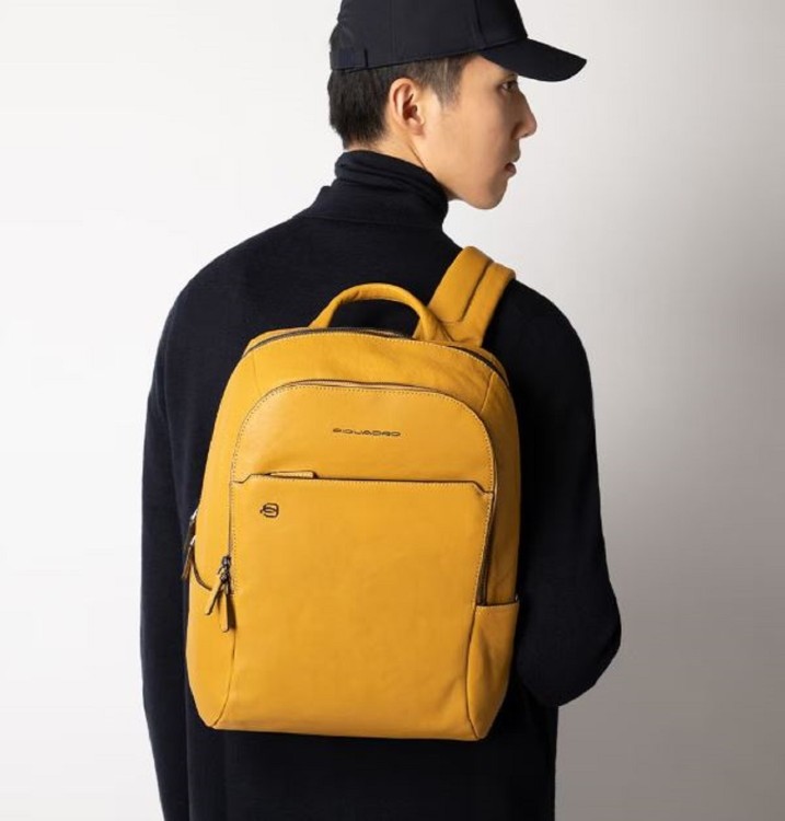 Shop Piquadro Yellow Leather Backpack In Gold