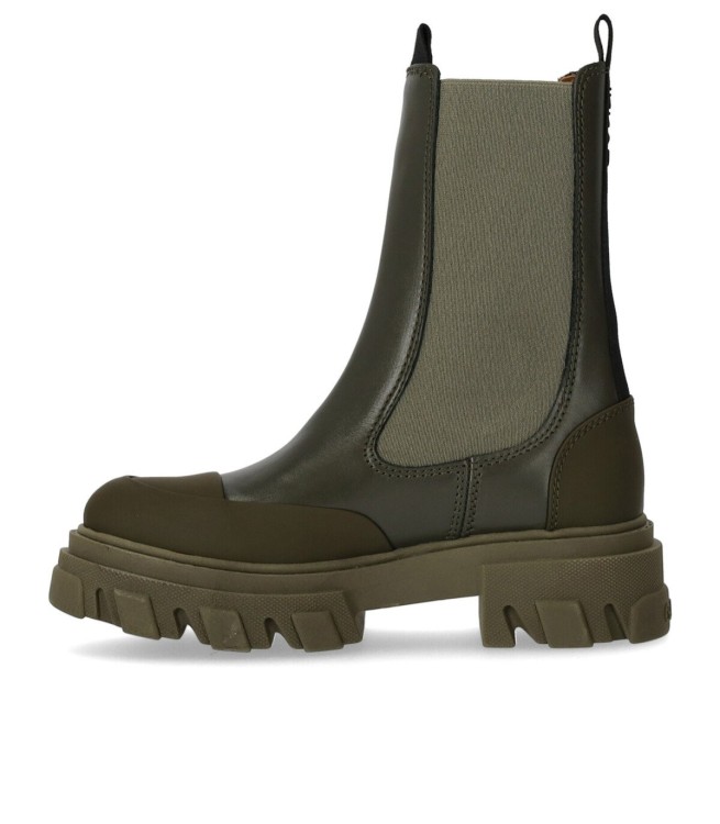 Shop Ganni Military Green Chelsea Boot In Grey