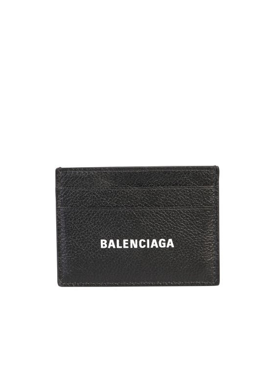 Balenciaga Black Leather Cardholder In Neutrals