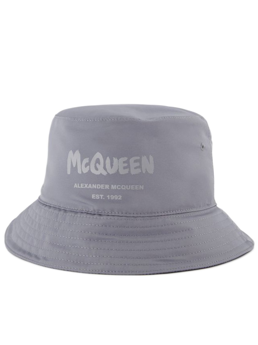 Alexander Mcqueen Tonal Graffiti Bucket Hat In Grey